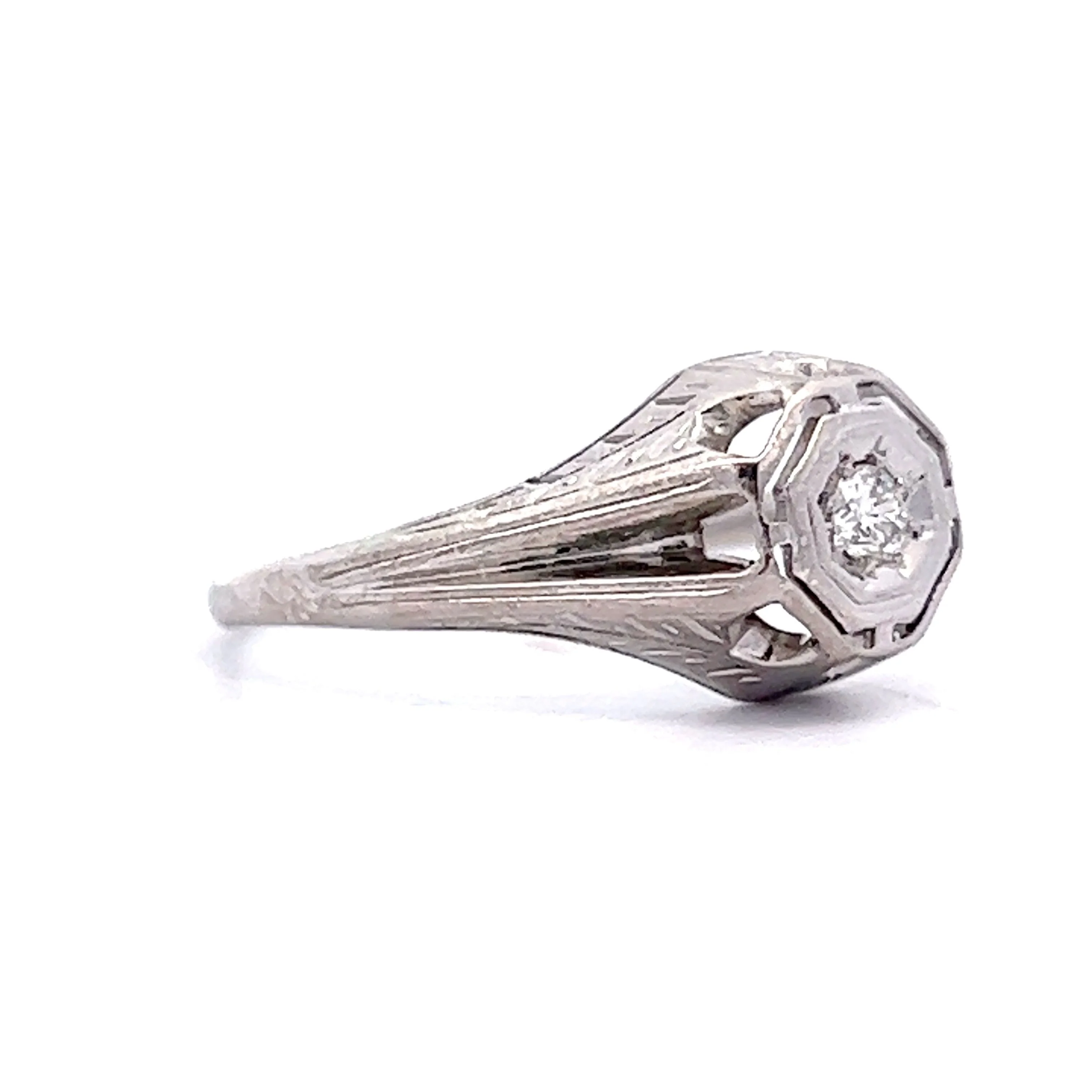 Antique Engagement Ring Art Deco .07ct Old European Cut Diamond in 18k White Gold - Image 3