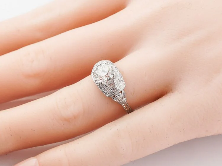 Antique Engagement Ring Art Deco 1.00 Old European Cut Diamond in Platinum - Image 6