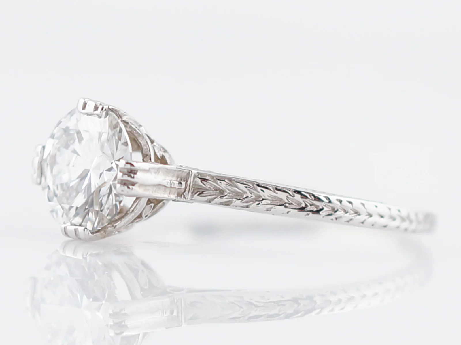 Antique Engagement Ring Art Deco GIA 1.01 Round Brilliant Cut Diamond in 14K White Gold - Image 2