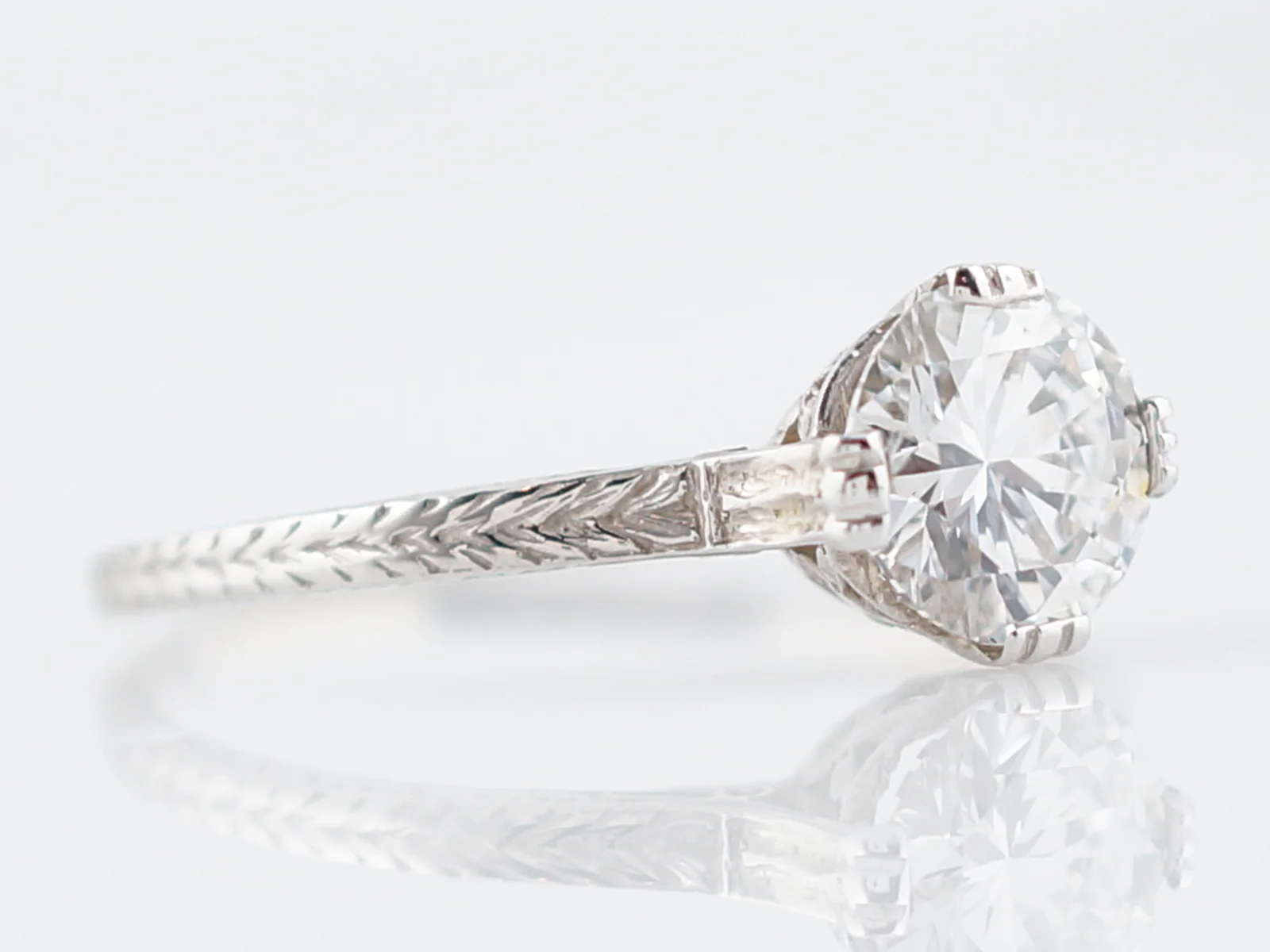 Antique Engagement Ring Art Deco GIA 1.01 Round Brilliant Cut Diamond in 14K White Gold - Image 3