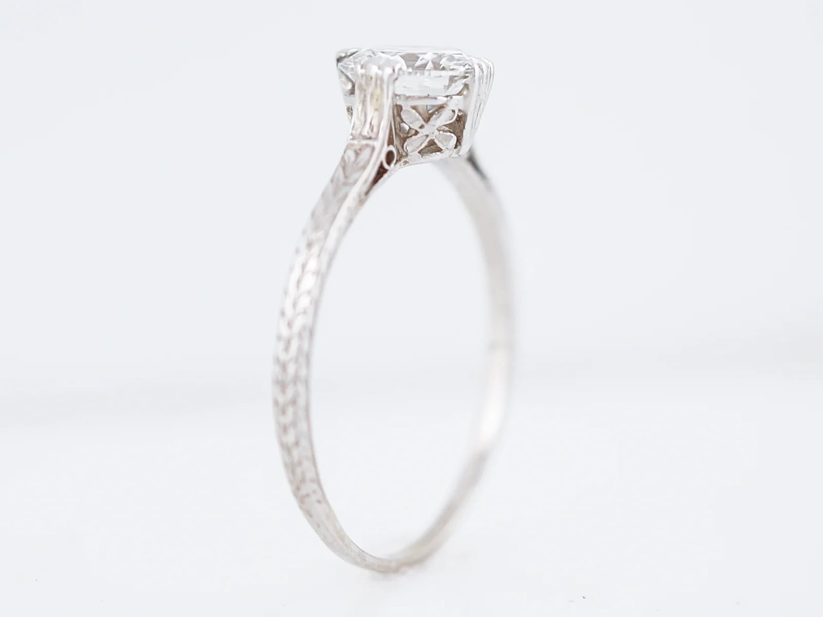 Antique Engagement Ring Art Deco GIA 1.01 Round Brilliant Cut Diamond in 14K White Gold - Image 5