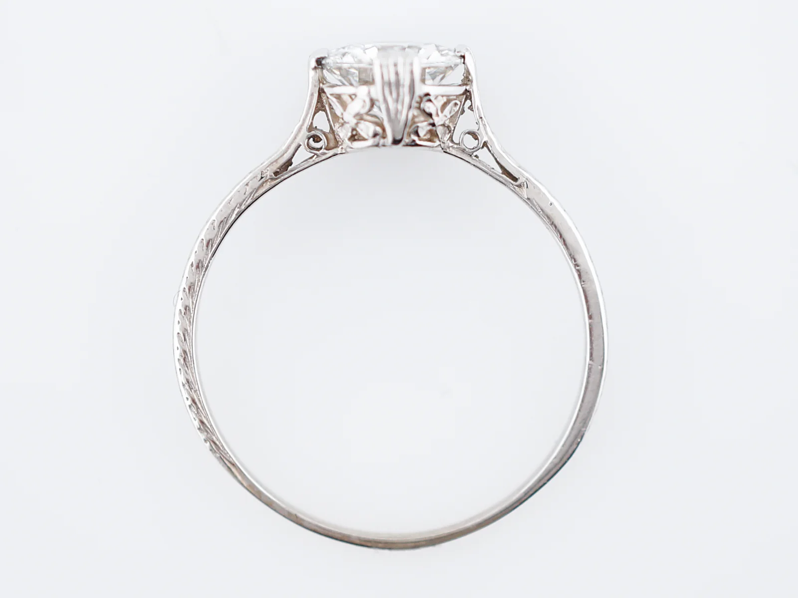 Antique Engagement Ring Art Deco GIA 1.01 Round Brilliant Cut Diamond in 14K White Gold - Image 6