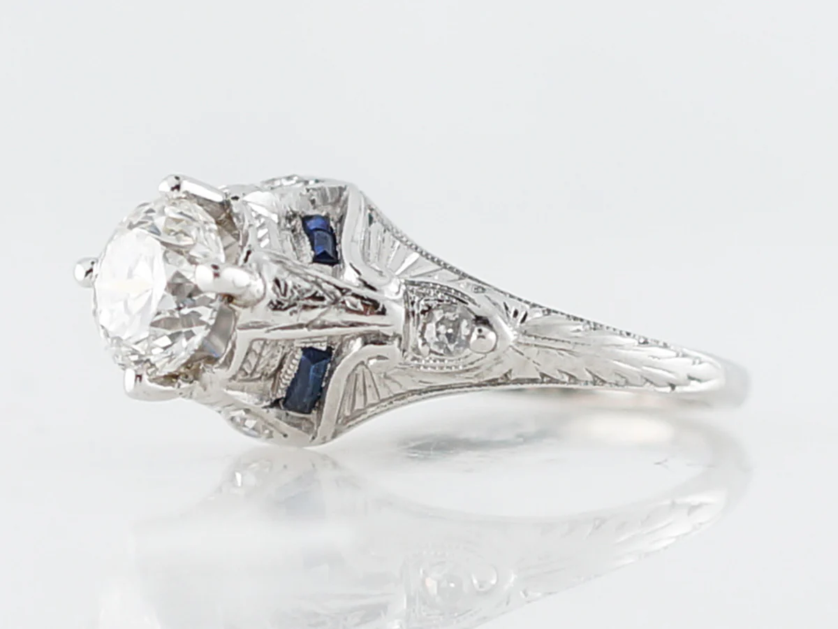 Antique Engagement Ring Art Deco 1.02 Transitional Cut Diamond in 18k White Gold & Platinum - Image 3