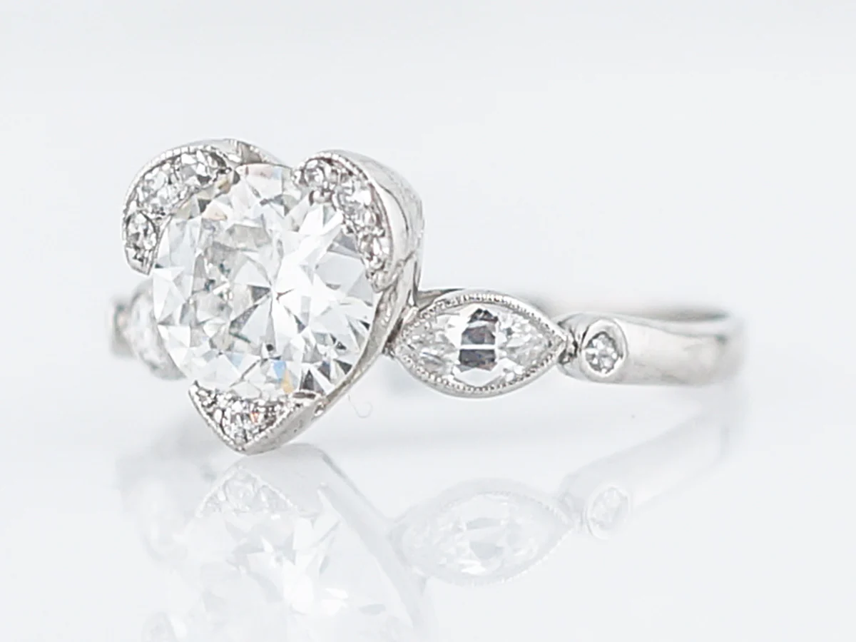 Antique Engagement Ring Art Deco 1.06 Old European Cut Diamond in Platinum - Image 3