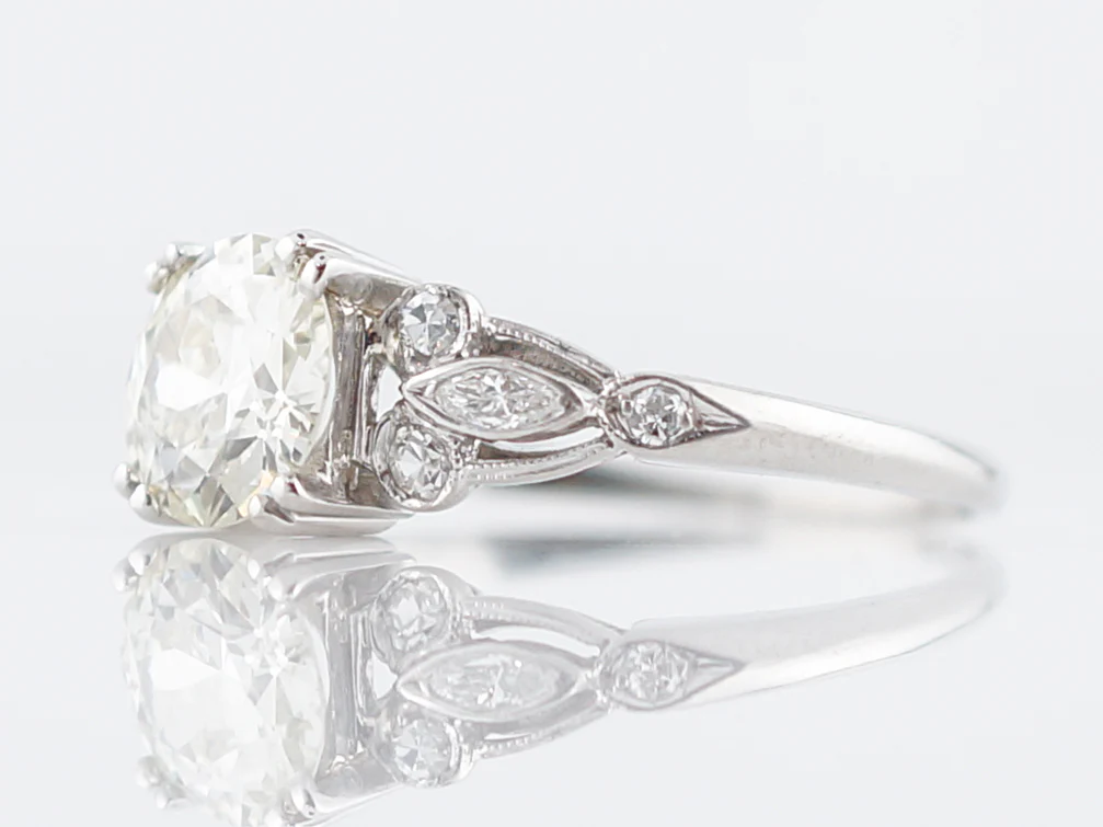 Antique Engagement Ring Art Deco 1.06 Old European Cut Diamonds in Platinum - Image 3