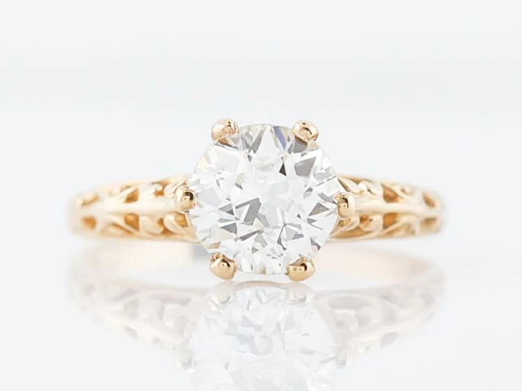 Antique Engagement Ring Art Deco 1.09 Old European Cut Diamond in 18k Yellow Gold