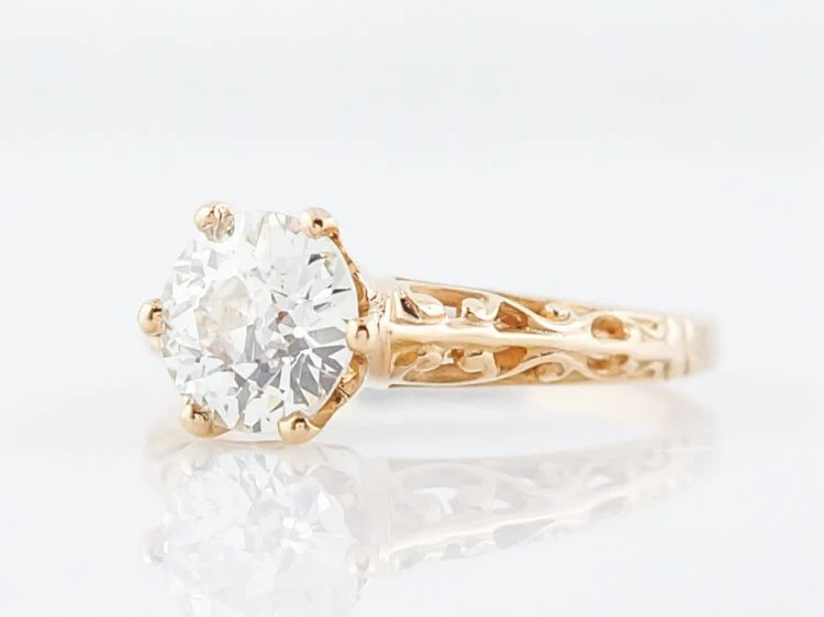 Antique Engagement Ring Art Deco 1.09 Old European Cut Diamond in 18k Yellow Gold - Image 2