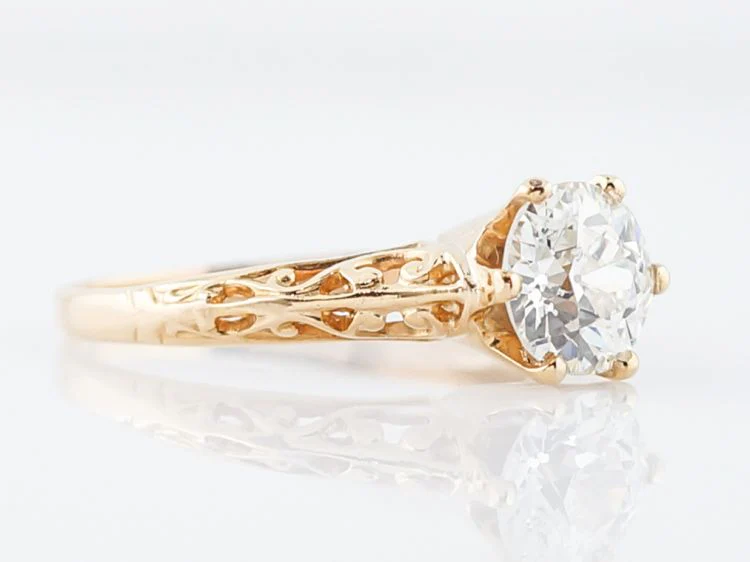 Antique Engagement Ring Art Deco 1.09 Old European Cut Diamond in 18k Yellow Gold - Image 3