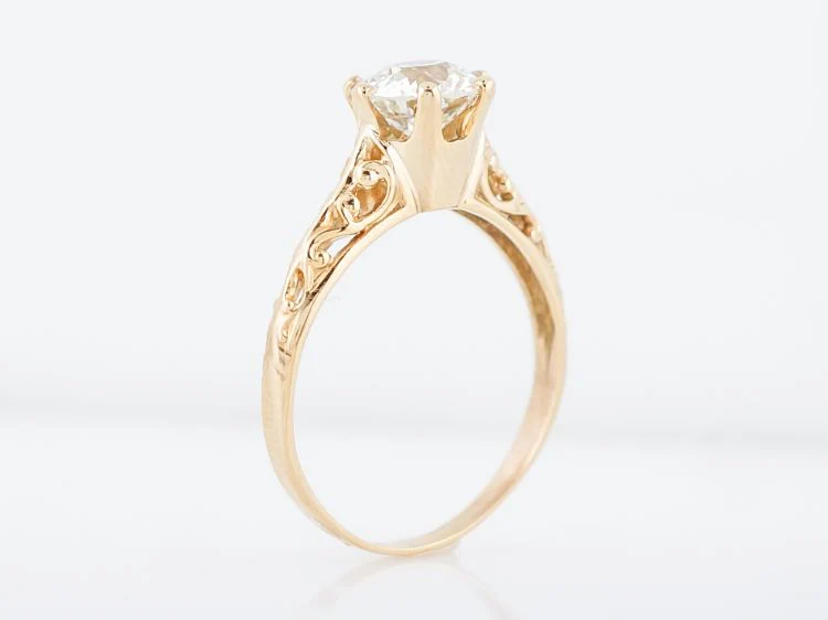 Antique Engagement Ring Art Deco 1.09 Old European Cut Diamond in 18k Yellow Gold - Image 4