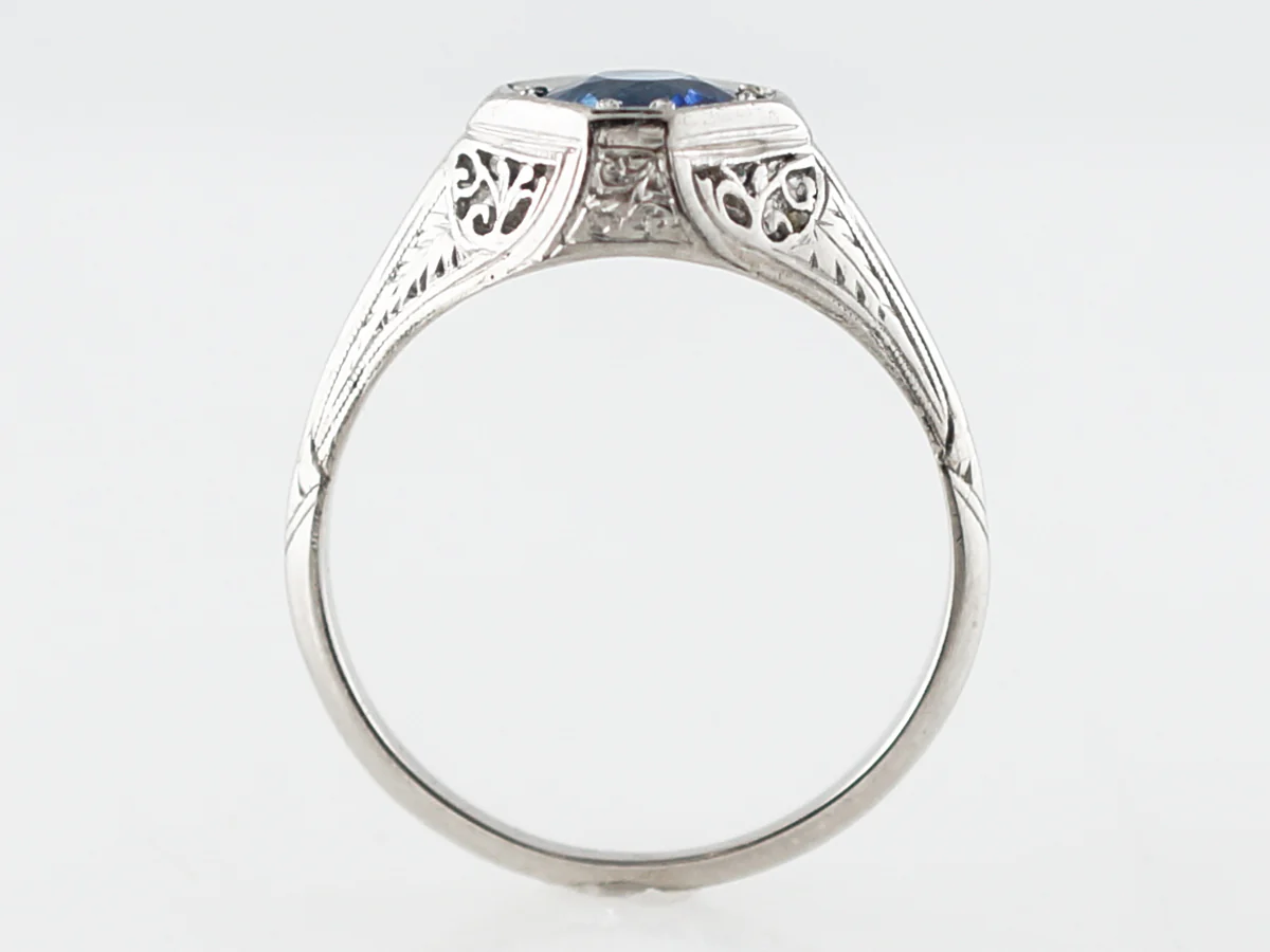 Antique Engagement Ring Art Deco 1.10 Round Cut Sapphire in Platinum - Image 4