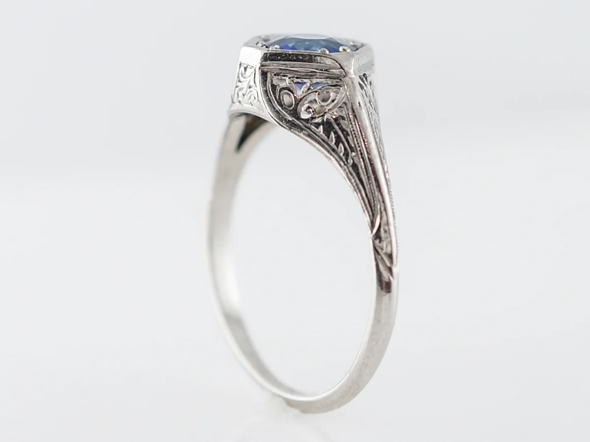Antique Engagement Ring Art Deco 1.10 Round Cut Sapphire in Platinum - Image 5