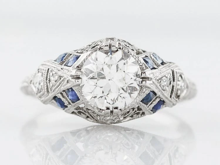 Antique Engagement Ring Art Deco 1.12 Old European Cut Diamond in Platinum