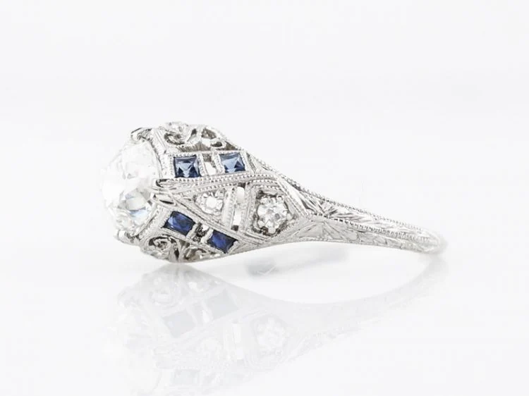 Antique Engagement Ring Art Deco 1.12 Old European Cut Diamond in Platinum - Image 2
