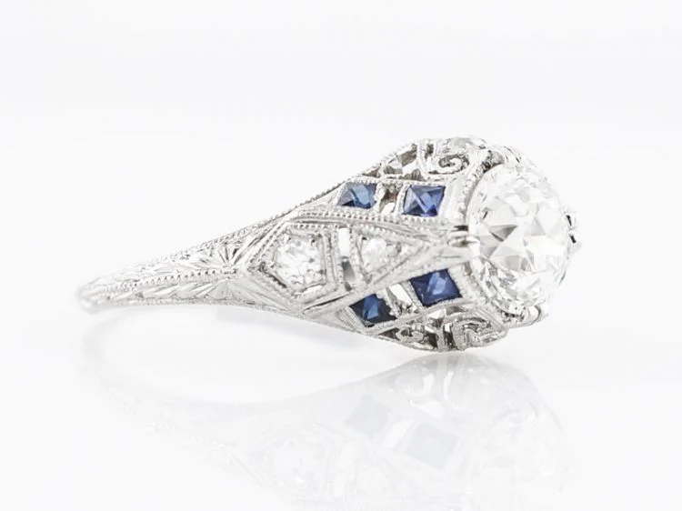 Antique Engagement Ring Art Deco 1.12 Old European Cut Diamond in Platinum - Image 3