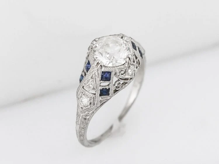 Antique Engagement Ring Art Deco 1.12 Old European Cut Diamond in Platinum - Image 4
