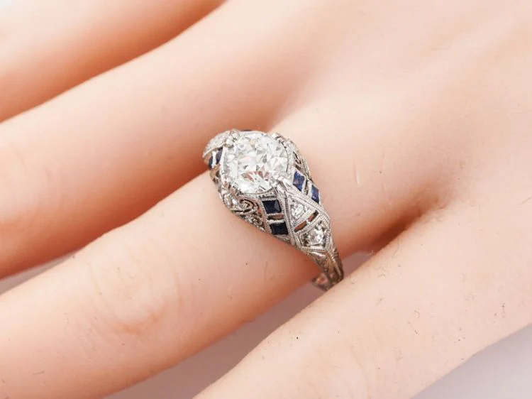 Antique Engagement Ring Art Deco 1.12 Old European Cut Diamond in Platinum - Image 7