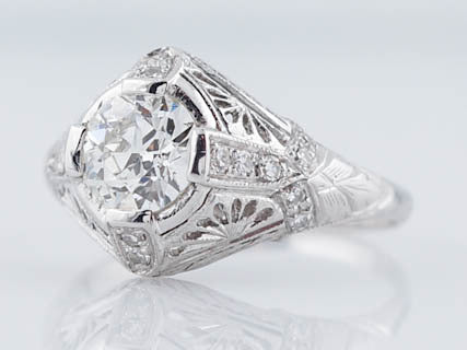 Antique Engagement Ring Art Deco 1.12cttw Old European Cut Diamond in Platinum - Image 3