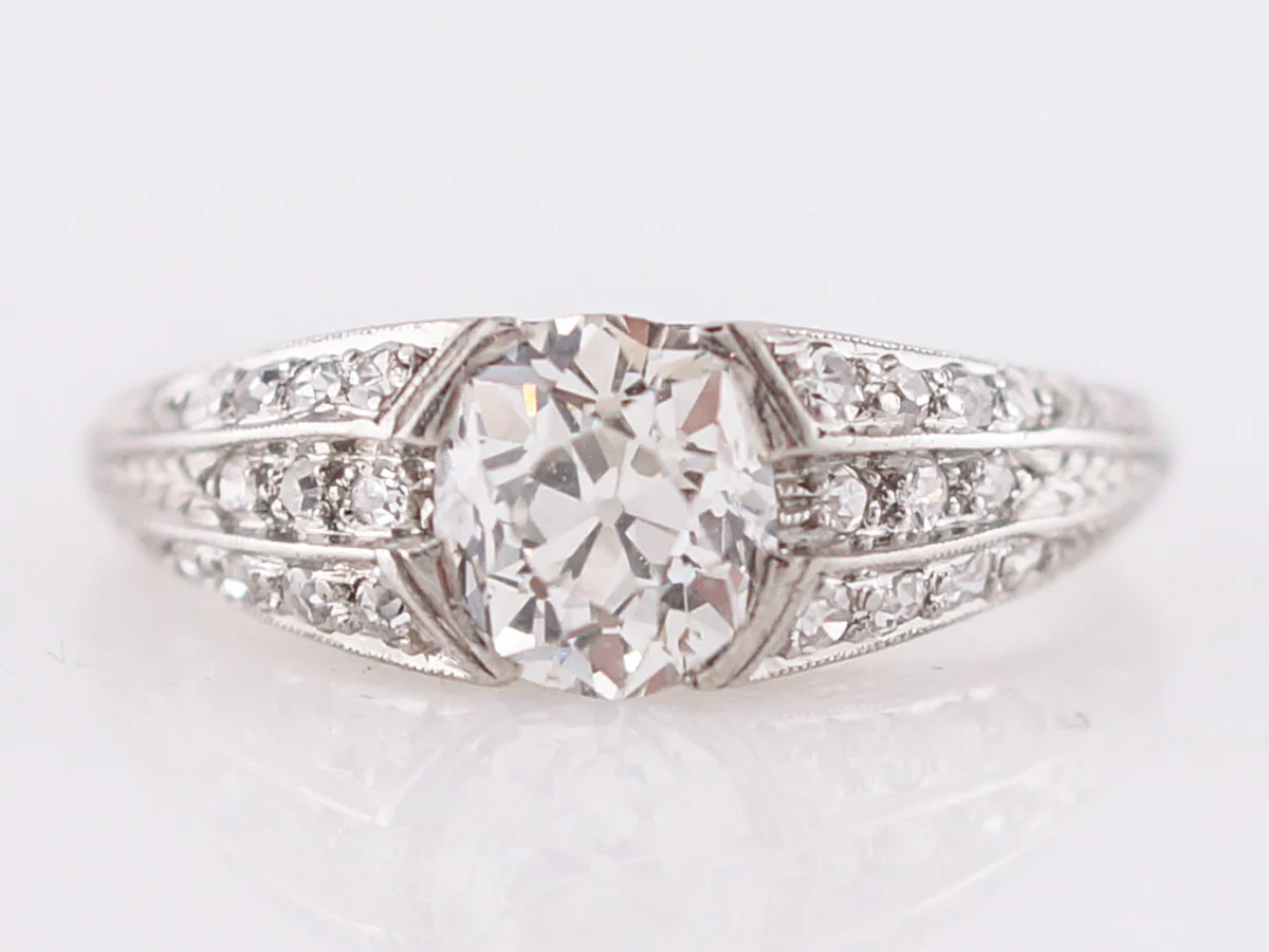 Antique Engagement Ring Art Deco 1.13 Cushion Cut Diamond in Platinum - Image 2