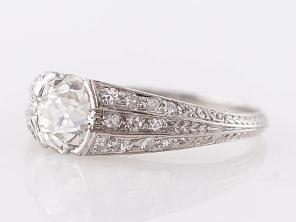 Antique Engagement Ring Art Deco 1.13 Cushion Cut Diamond in Platinum - Image 3