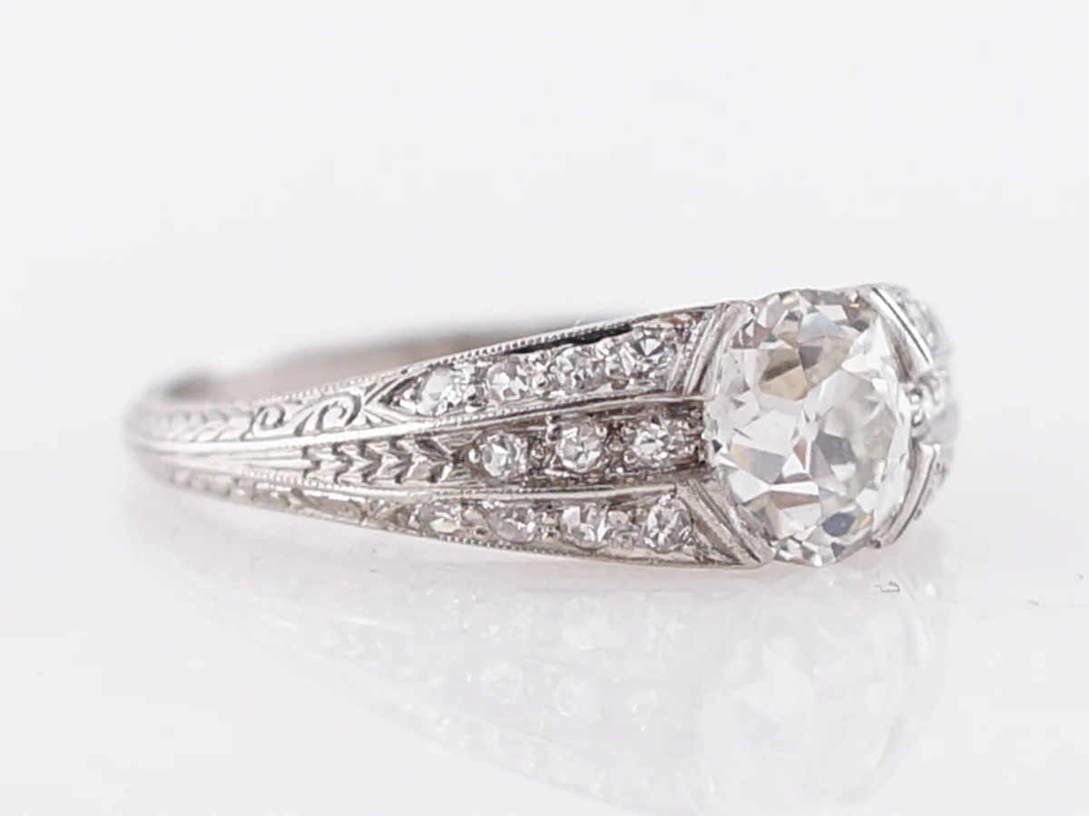 Antique Engagement Ring Art Deco 1.13 Cushion Cut Diamond in Platinum - Image 4