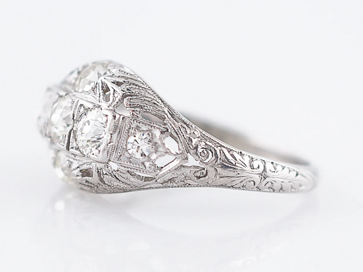 Antique Engagement Ring Art Deco 1.15 Old European Cut Diamonds in 19k White Gold - Image 3