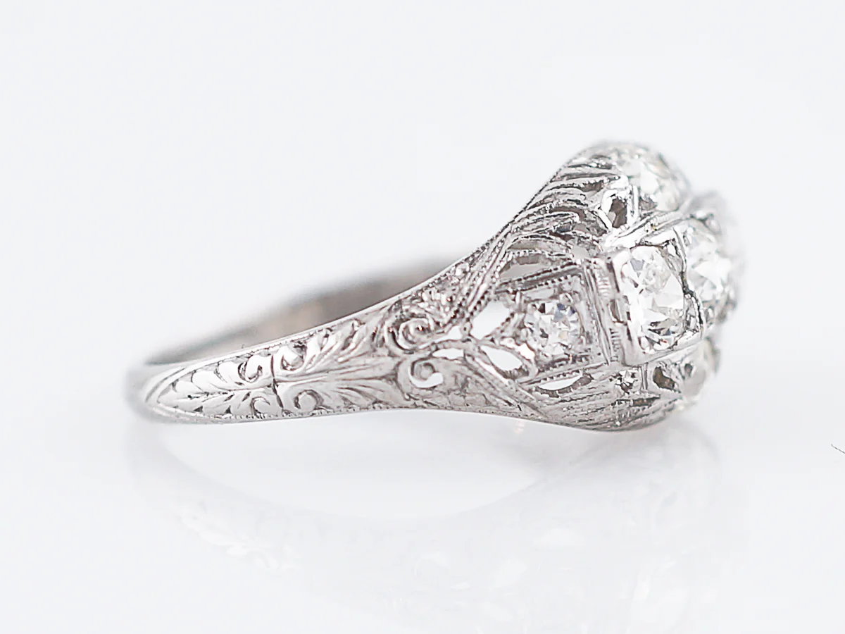 Antique Engagement Ring Art Deco 1.15 Old European Cut Diamonds in 19k White Gold - Image 4