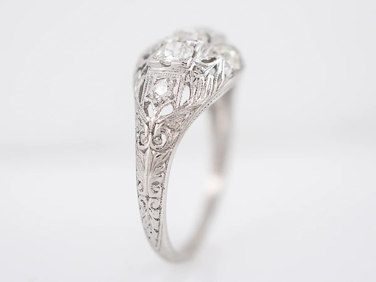 Antique Engagement Ring Art Deco 1.15 Old European Cut Diamonds in 19k White Gold - Image 5