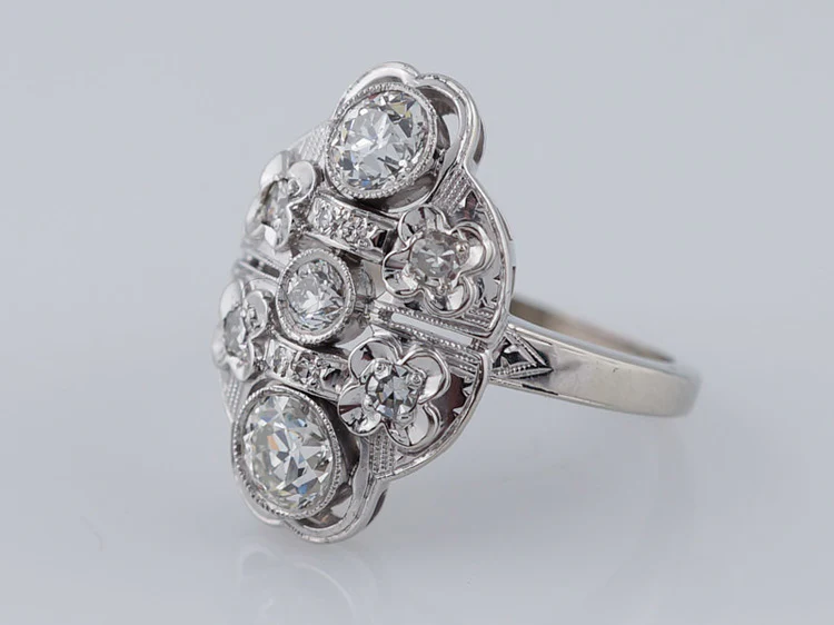 Antique Engagement Ring Art Deco 1.17 cttw Old European Cut Diamond in 14k White Gold - Image 3
