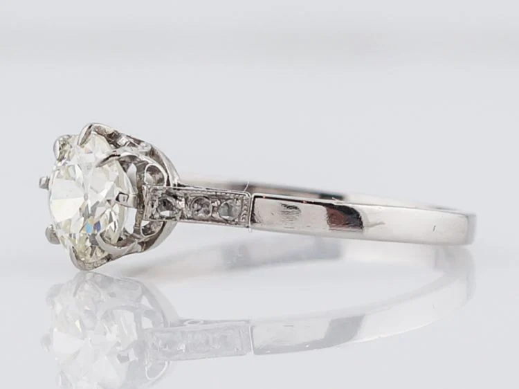 Antique Engagement Ring Art Deco 1.18 Old European Cut Diamond in Platinum - Image 3
