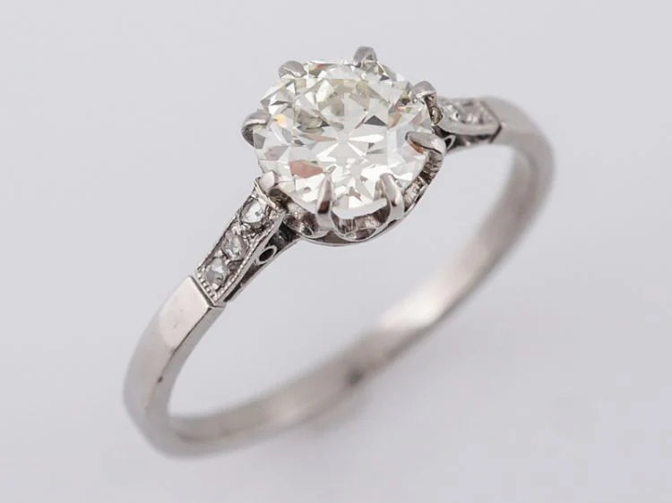 Antique Engagement Ring Art Deco 1.18 Old European Cut Diamond in Platinum - Image 5