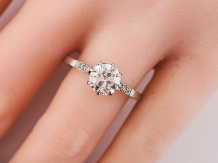Antique Engagement Ring Art Deco 1.18 Old European Cut Diamond in Platinum - Image 9