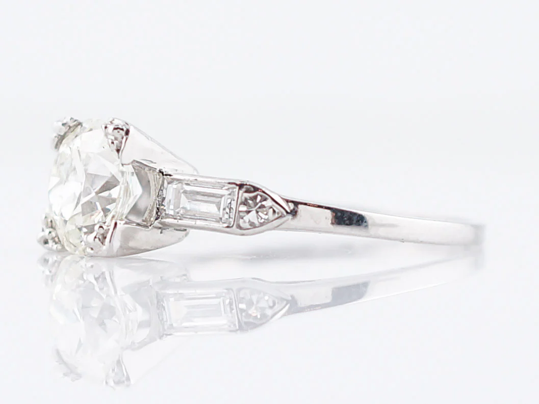 Antique Engagement Ring Art Deco 1.26 Old European Cut Diamond in Platinum - Image 2