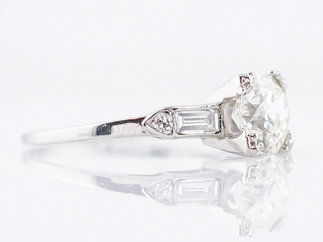 Antique Engagement Ring Art Deco 1.26 Old European Cut Diamond in Platinum - Image 3