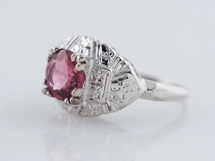 Antique Engagement Ring Art Deco 1.26 Round Cut Pink Tourmaline in 14k White Gold - Image 2