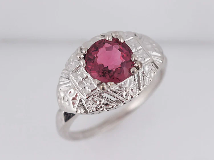 Antique Engagement Ring Art Deco 1.26 Round Cut Pink Tourmaline in 14k White Gold - Image 4
