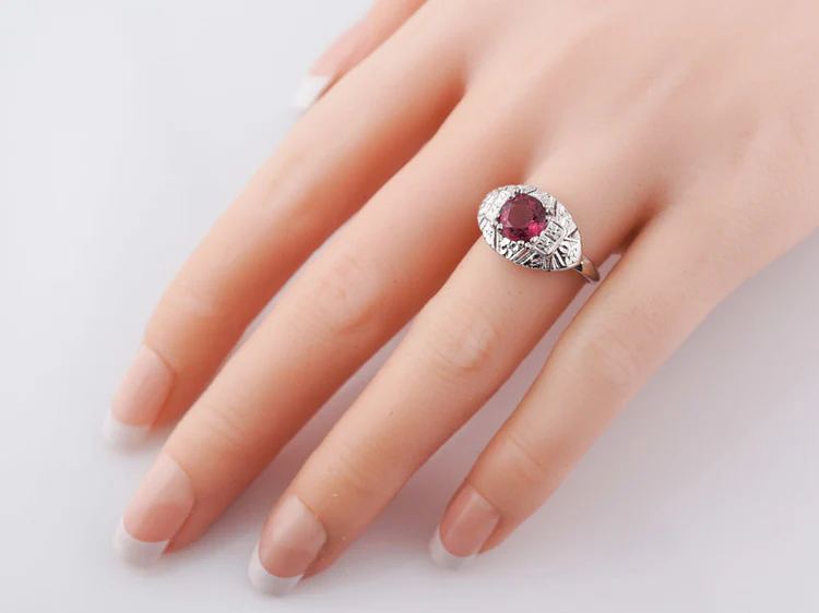 Antique Engagement Ring Art Deco 1.26 Round Cut Pink Tourmaline in 14k White Gold - Image 6