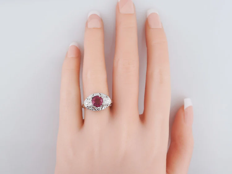 Antique Engagement Ring Art Deco 1.26 Round Cut Pink Tourmaline in 14k White Gold - Image 7