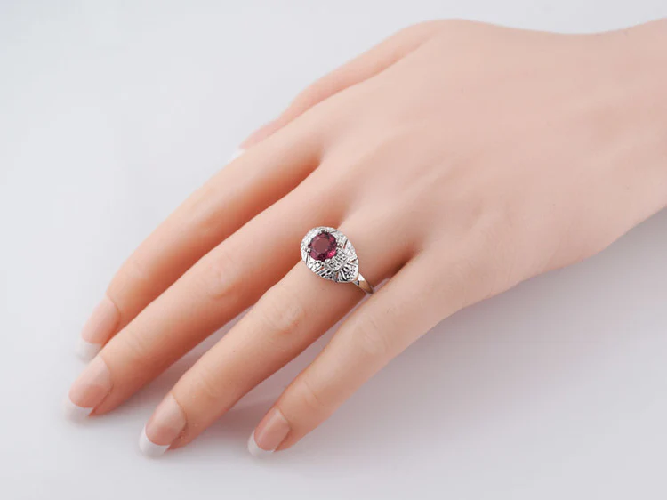 Antique Engagement Ring Art Deco 1.26 Round Cut Pink Tourmaline in 14k White Gold - Image 8