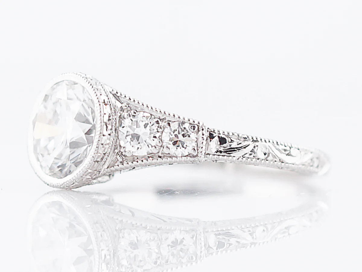 Antique Engagement Ring Art Deco 1.42 Round Brilliant Cut Diamond in Platinum - Image 2
