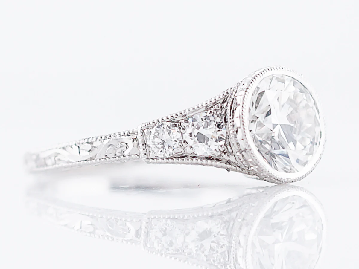 Antique Engagement Ring Art Deco 1.42 Round Brilliant Cut Diamond in Platinum - Image 3