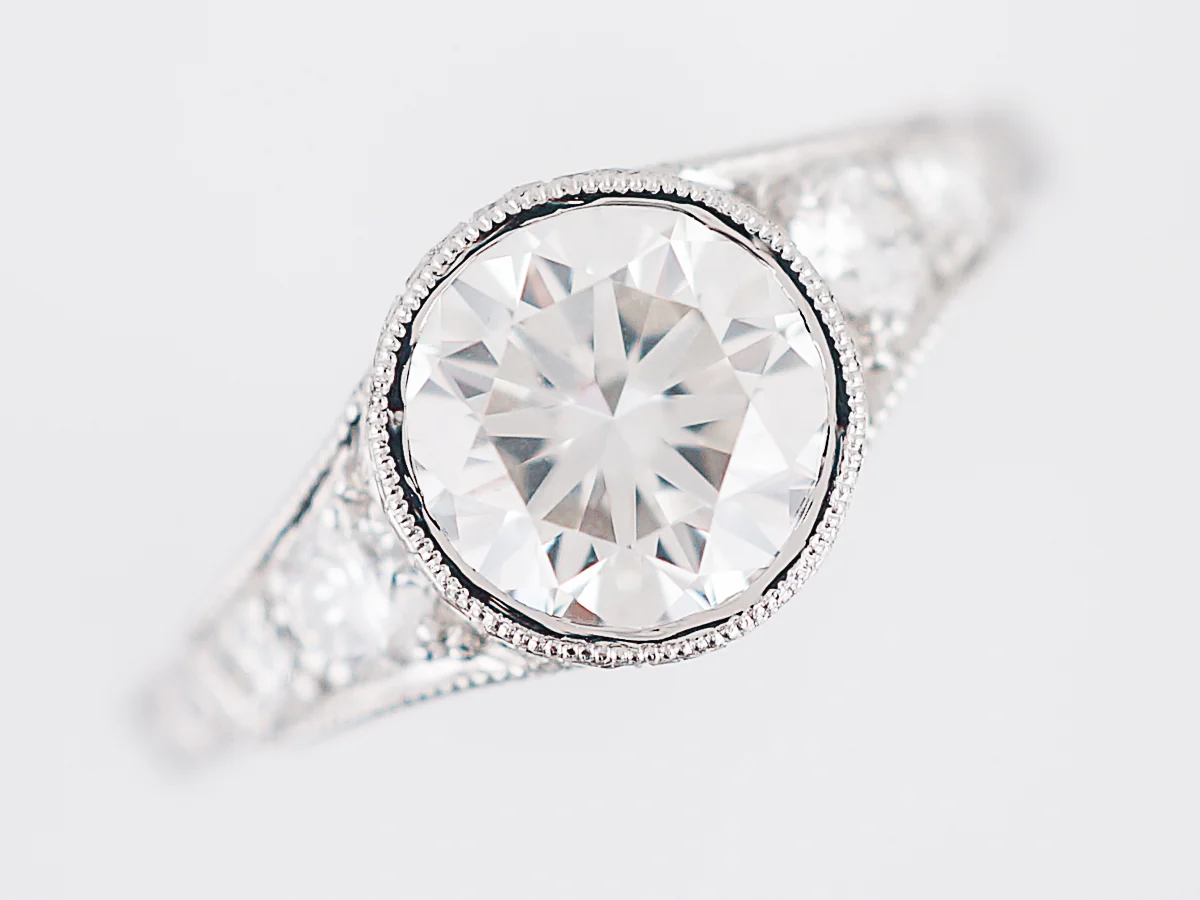 Antique Engagement Ring Art Deco 1.42 Round Brilliant Cut Diamond in Platinum - Image 4