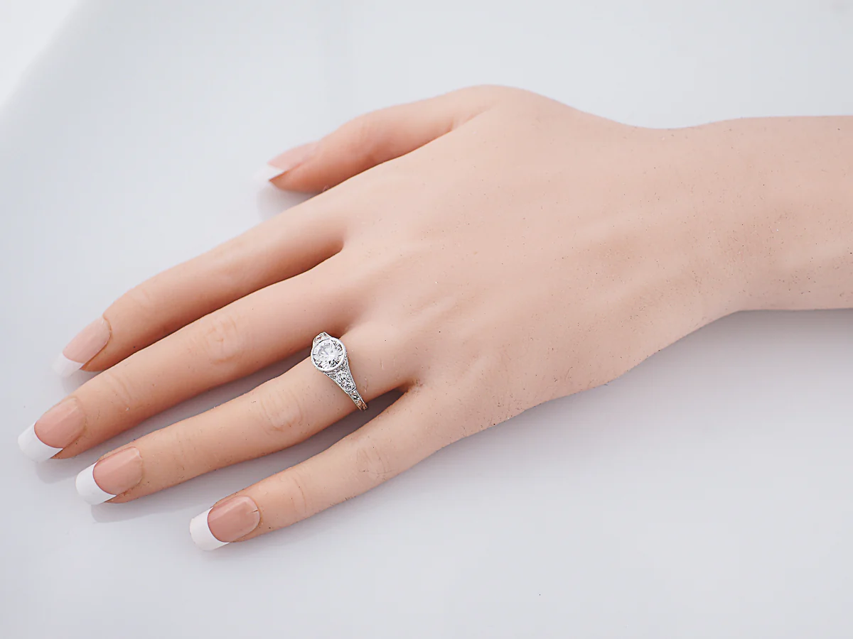 Antique Engagement Ring Art Deco 1.42 Round Brilliant Cut Diamond in Platinum - Image 8