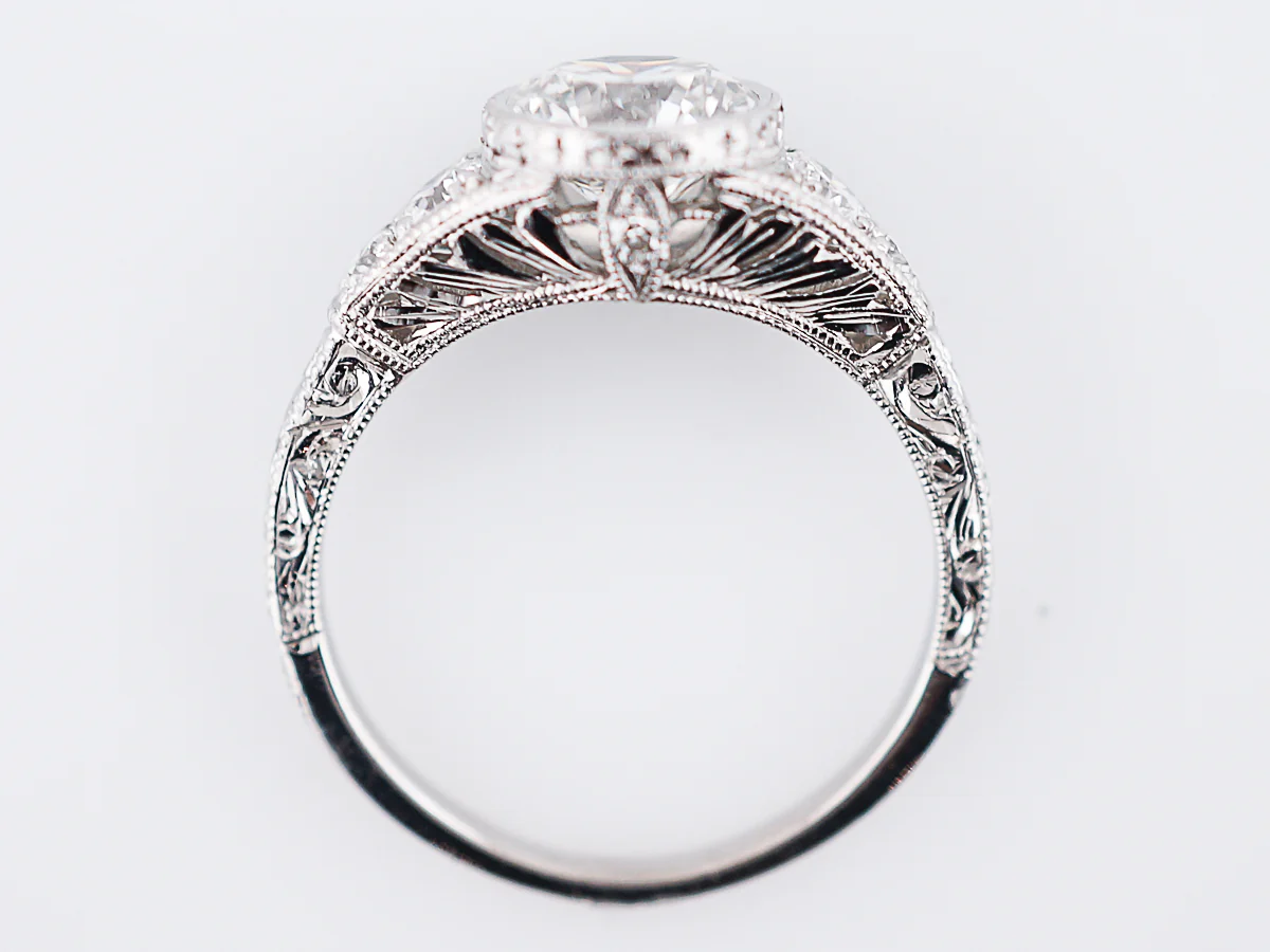 Antique Engagement Ring Art Deco 1.42 Round Brilliant Cut Diamond in Platinum - Image 7