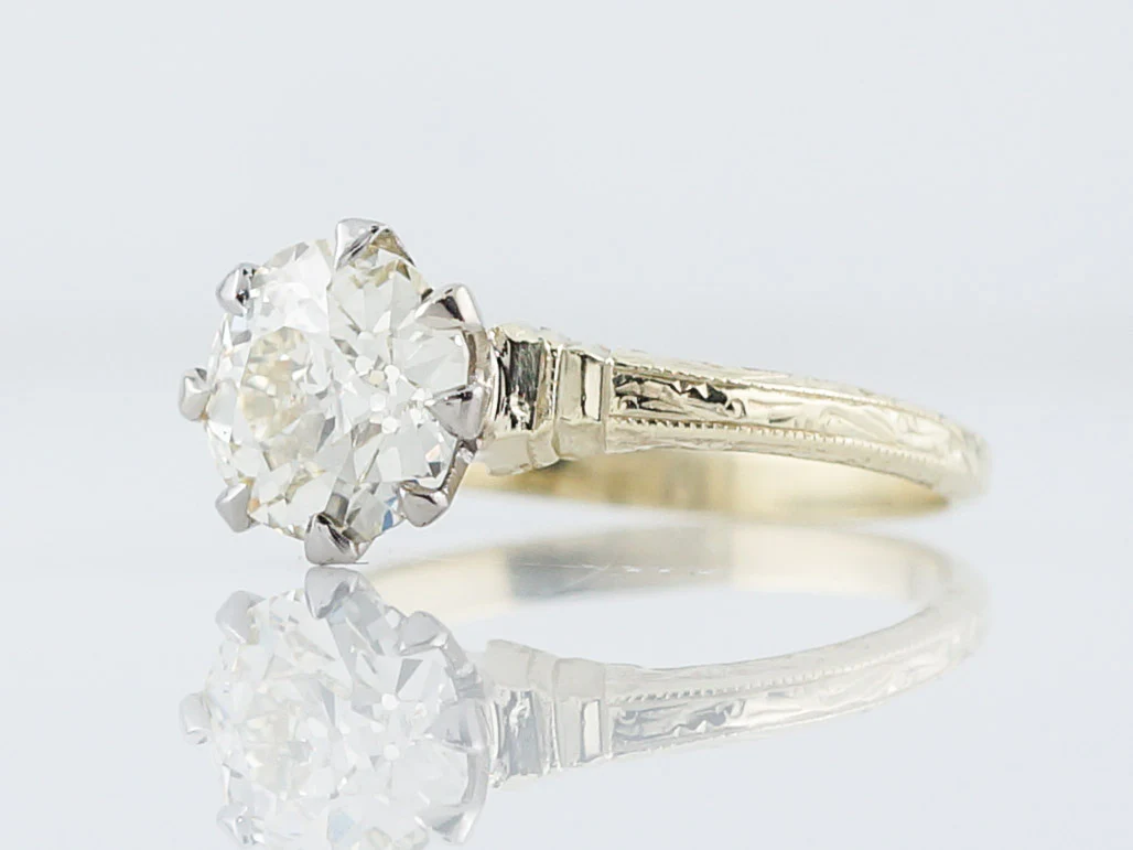 Antique Engagement Ring Art Deco 1.44 Old European Cut Diamond in 14k Yellow Gold - Image 2