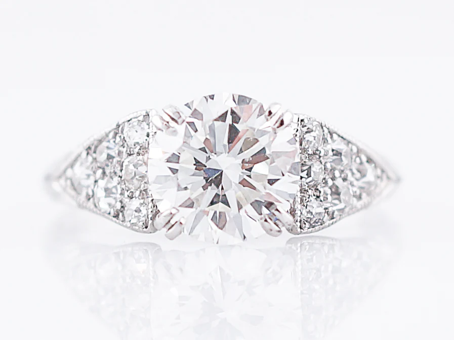 Antique Engagement Ring Art Deco 1.50 GIA Certified Round Brilliant Cut Diamond in Platinum