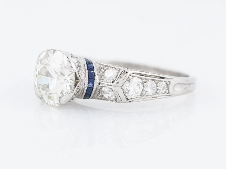 Antique Engagement Ring Art Deco 1.50 Transitional Cut Diamond in Platinum