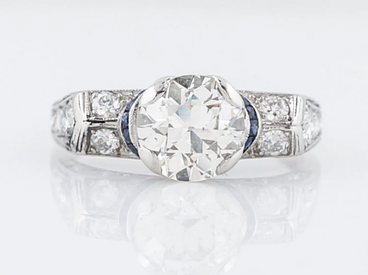 Antique Engagement Ring Art Deco 1.50 Transitional Cut Diamond in Platinum - Image 2