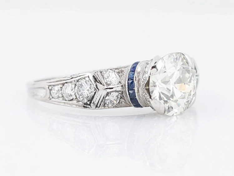 Antique Engagement Ring Art Deco 1.50 Transitional Cut Diamond in Platinum - Image 3
