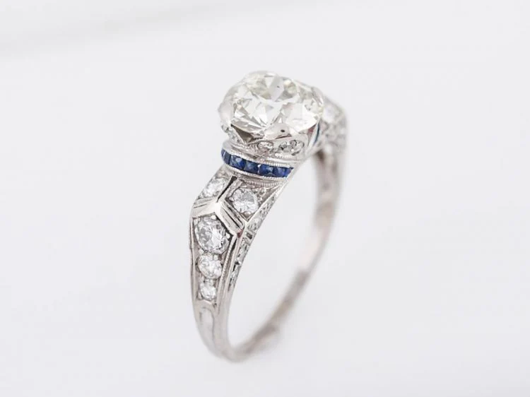 Antique Engagement Ring Art Deco 1.50 Transitional Cut Diamond in Platinum - Image 4
