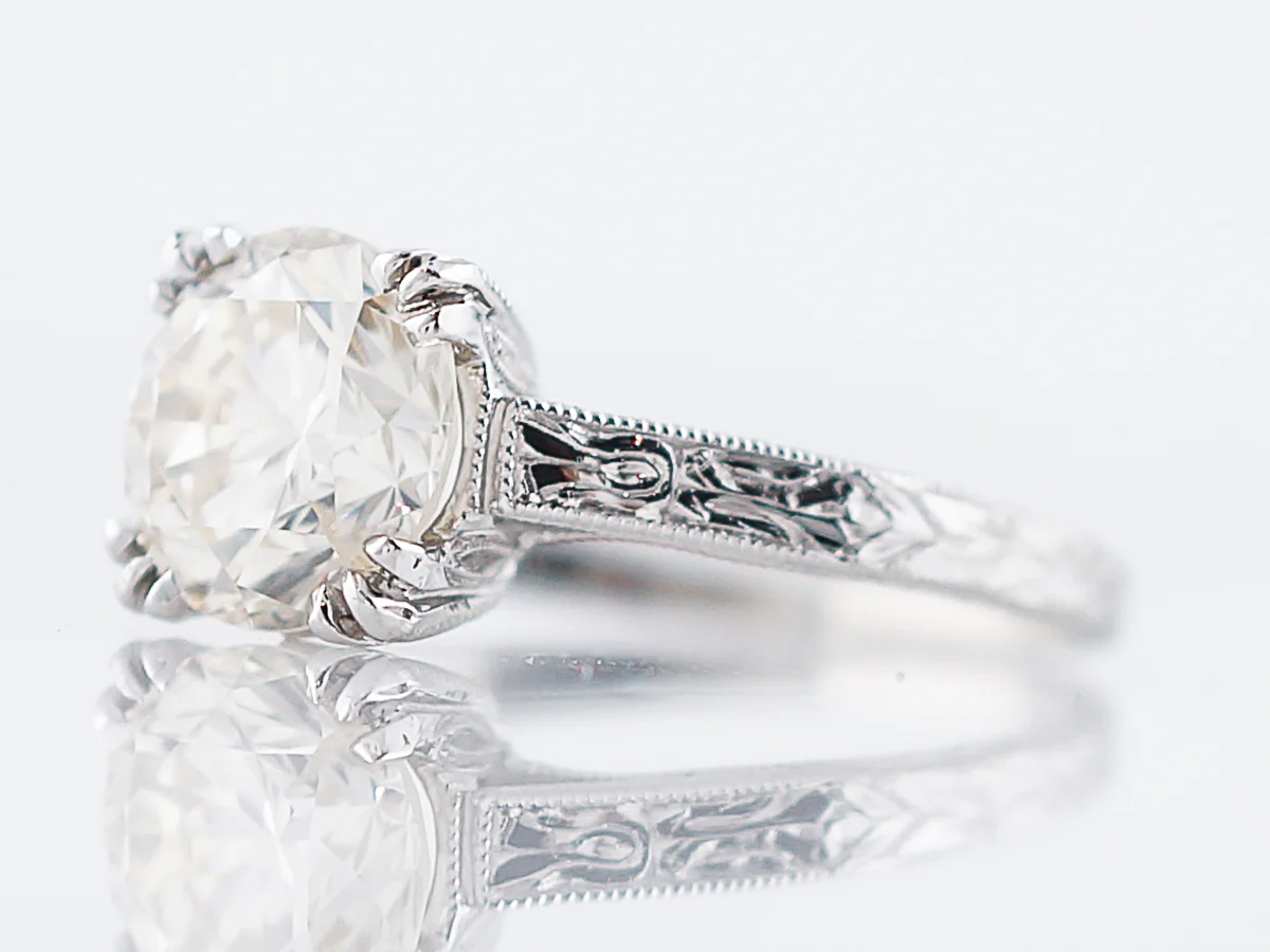 Antique Engagement Ring Art Deco 1.55 Round Brilliant Cut Diamond in Platinum - Image 2